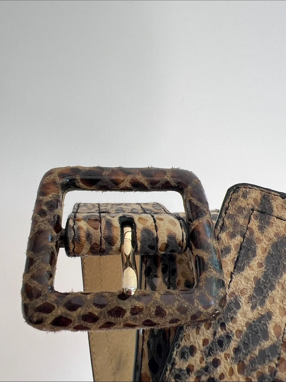 Anne Klein Leopard-Print Belt with Tortoiseshell Square Buckle Small